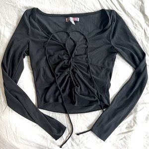 Urban Outfitters Black Elena Cropped Drawstring Top with Cutouts
